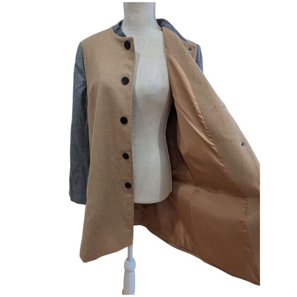 Women Lady Long Woolen Coat Autumn Long Sleeve Contrast Color Patchwork Size L - Picture 13 of 14